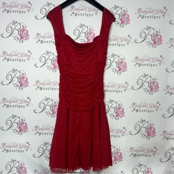 Jessie girl dress sparkly glitter red fairy whimsical cinched draped cute Y2K - Picture 9 of 11